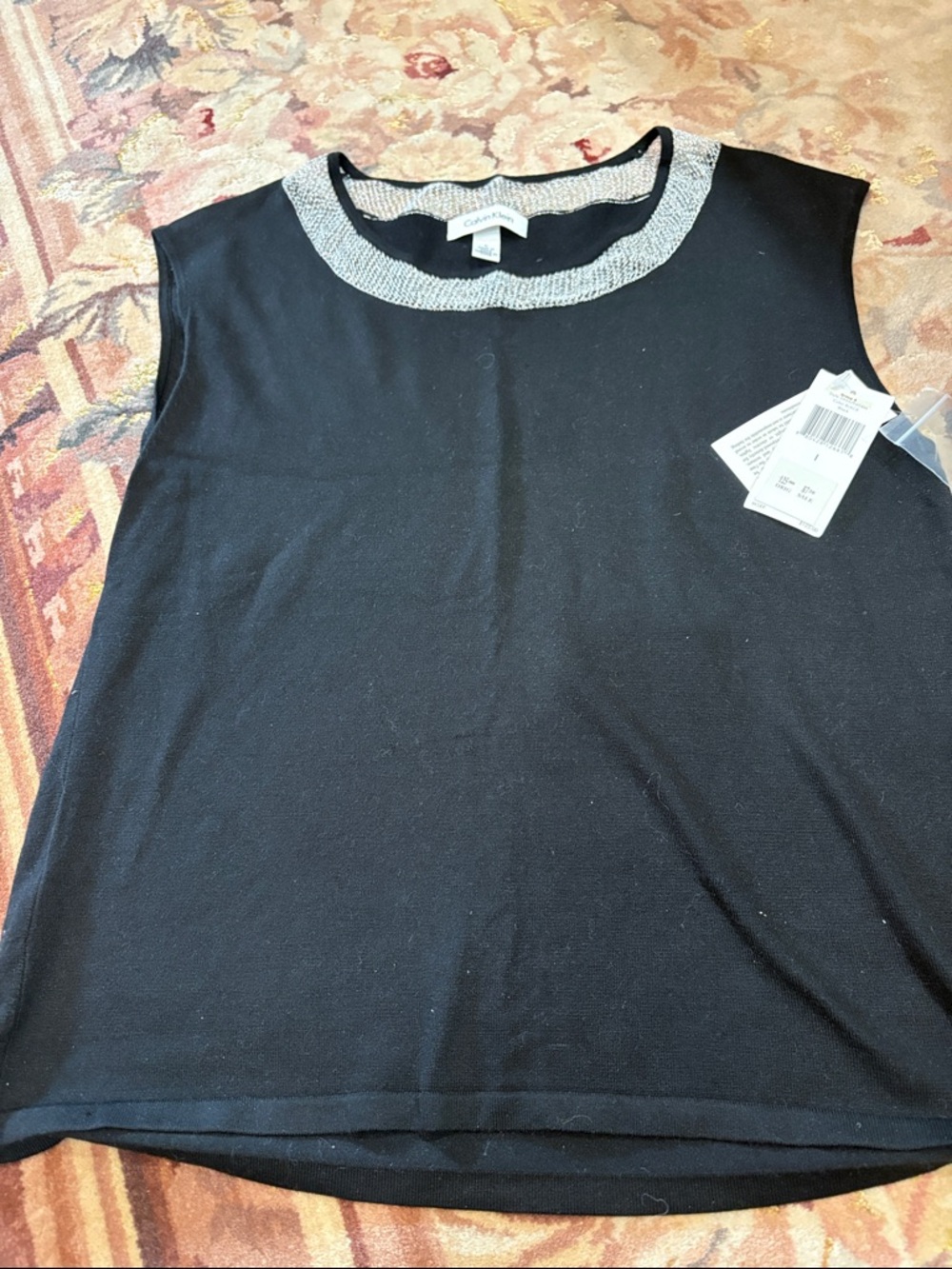 Chico's Black Sleeveless Top with Silver mesh neckline